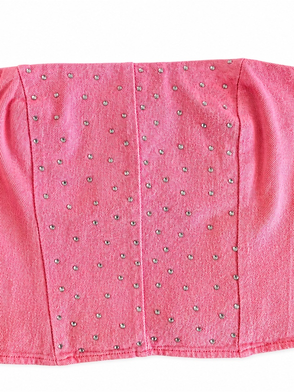 Studded Pink Denim Bustier Top